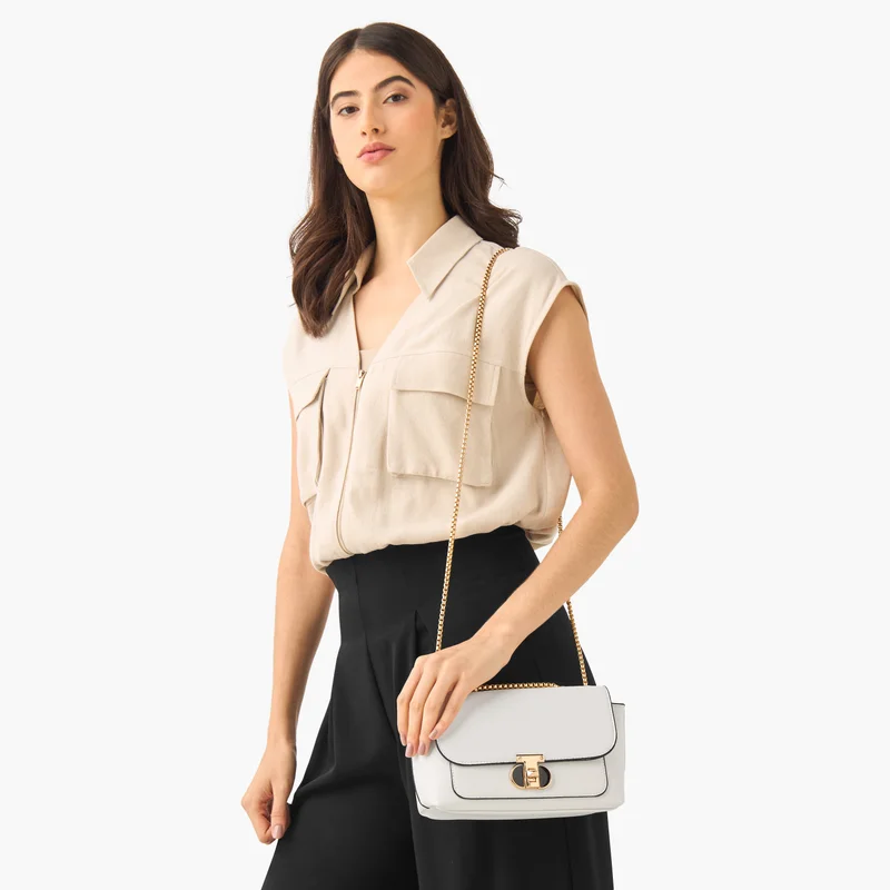 ساشا Textured White Crossbody Bag for Women